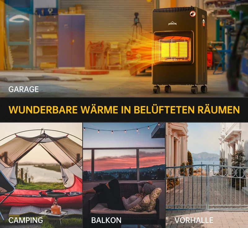 HOMELUX Heizstrahler Gasheizung 4200 Watt für Innenräume, Infrarot Keramikbrenner, Heizstrahler, Gasofen für Butan, inkl. Schlauch und Druckminderer