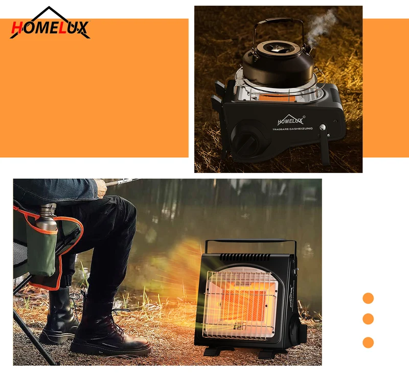 HOMELUX 1,7KW Gasheizung für Outdoor, Gasheizer, Gasheizung Camping, Heizung ohne Strom, Gasheizstrahler, Campingheizer