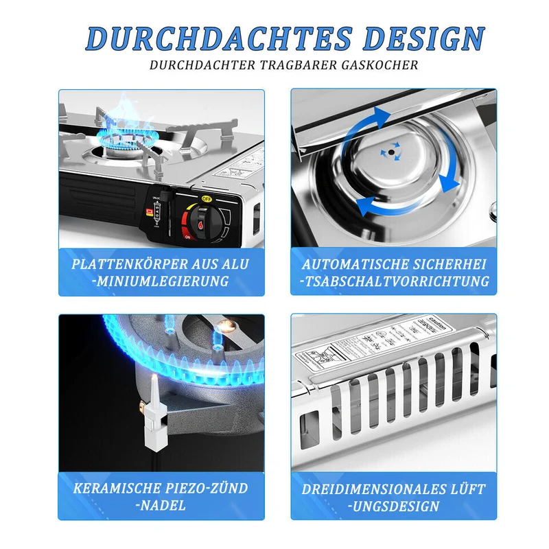 HOMELUX 2-flammiges Gaskochfeld mit / ohne 227g Gaskartusche – Ideal für den Outdoor-Bereich