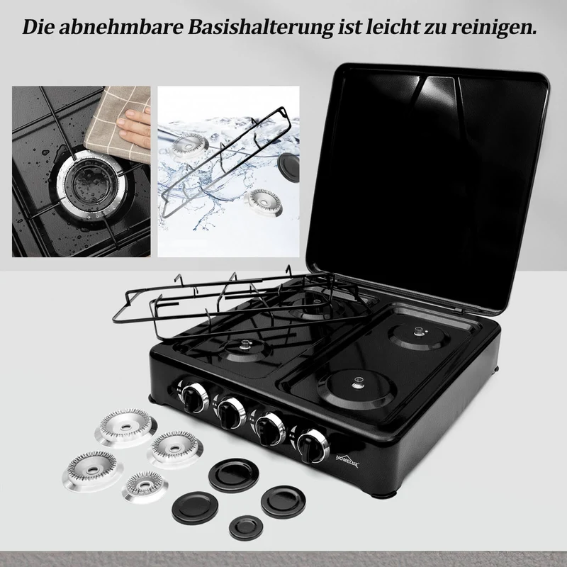 HOMELUX Gaskocher 4 flammig Campingkocher mit Deckel 6,2 kW Kocher Gas Herd Outdoor