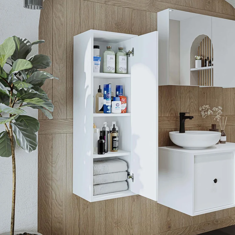 Roomart 4-teiliges Badmöbel-Set GUSTO, 120 cm, mit ovalem Waschbecken und Hochschrank, in 2 Farben
