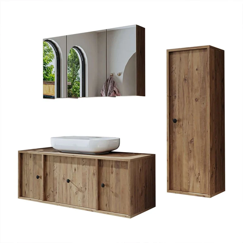 Roomart 4-teiliges Badmöbel-Set GUSTO, 120 cm, mit ovalem Waschbecken und Hochschrank, in 2 Farben