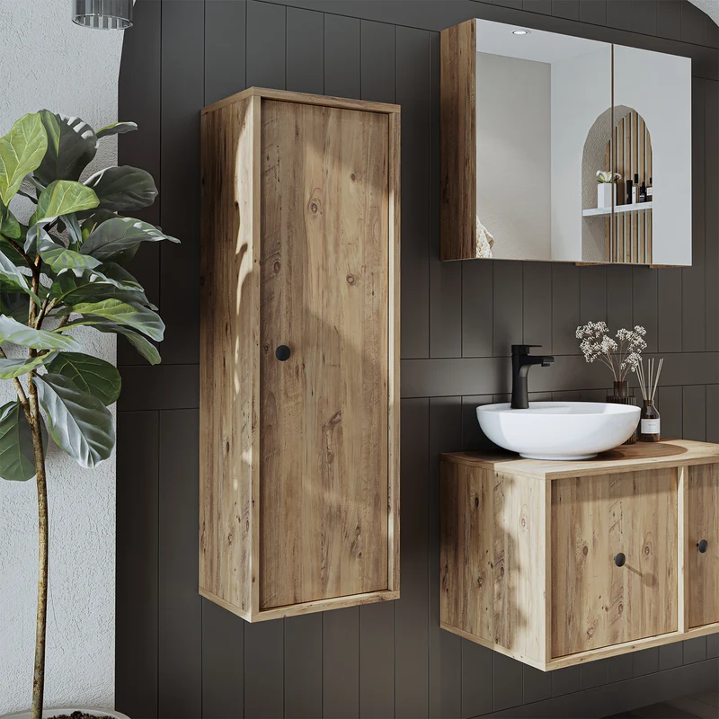 Roomart 4-teiliges Badmöbel-Set GUSTO, 90 cm, mit ovalem Becken, in 2 Farben