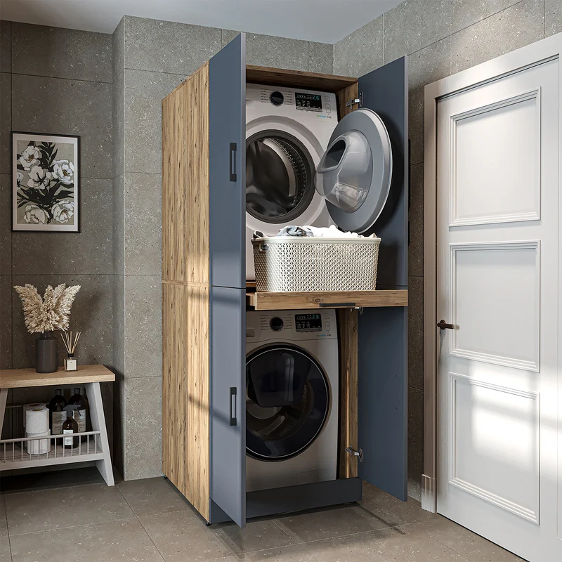 Roomart Waschmaschinenschrank DORA-I, 70 cm, für Waschmaschine und Trockner mit Ausziehbrett, in 5 Farben