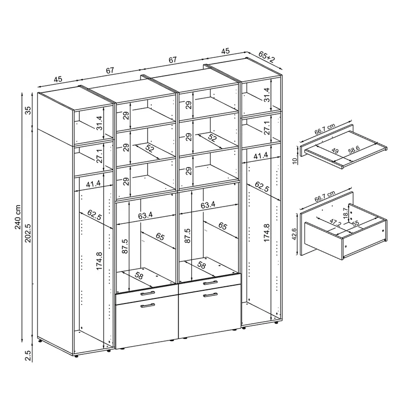Roomart Waschmaschinenschrank SERIE 2 mit 2 Hochschränken, 254 cm, in 3 Farben