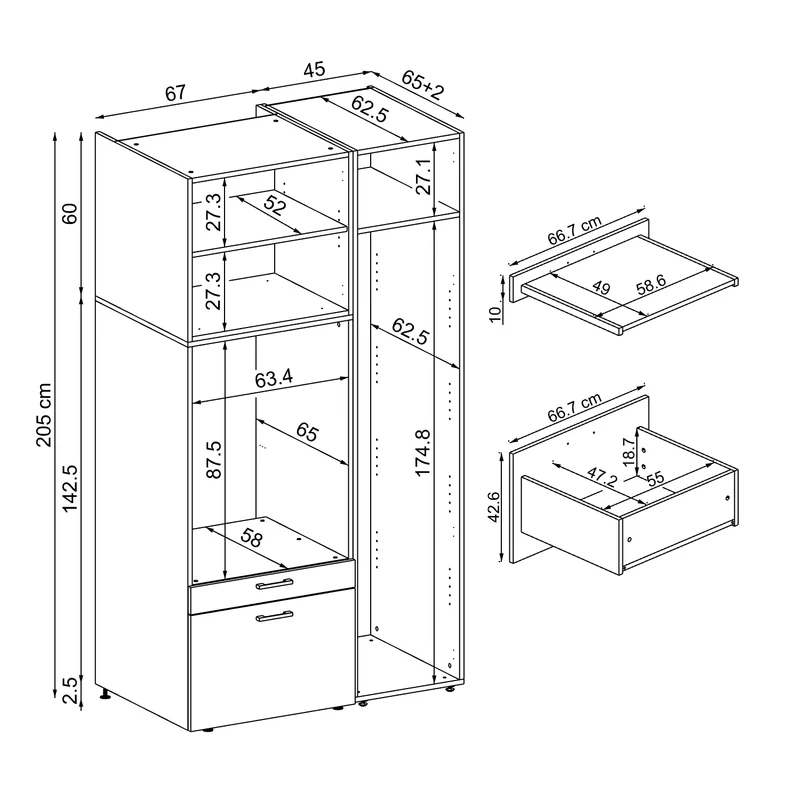 Roomart Waschmaschinenschrank SERIE 2, Überbauschrank mit Ausziehbrett und Hochschrank, in 3 Farben