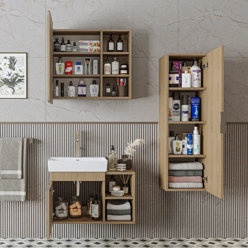 Roomart Badmöbel-Set LYCIA 72 cm, 4-teilig mit Spiegelschrank und Hochschrank, in 4 Farben