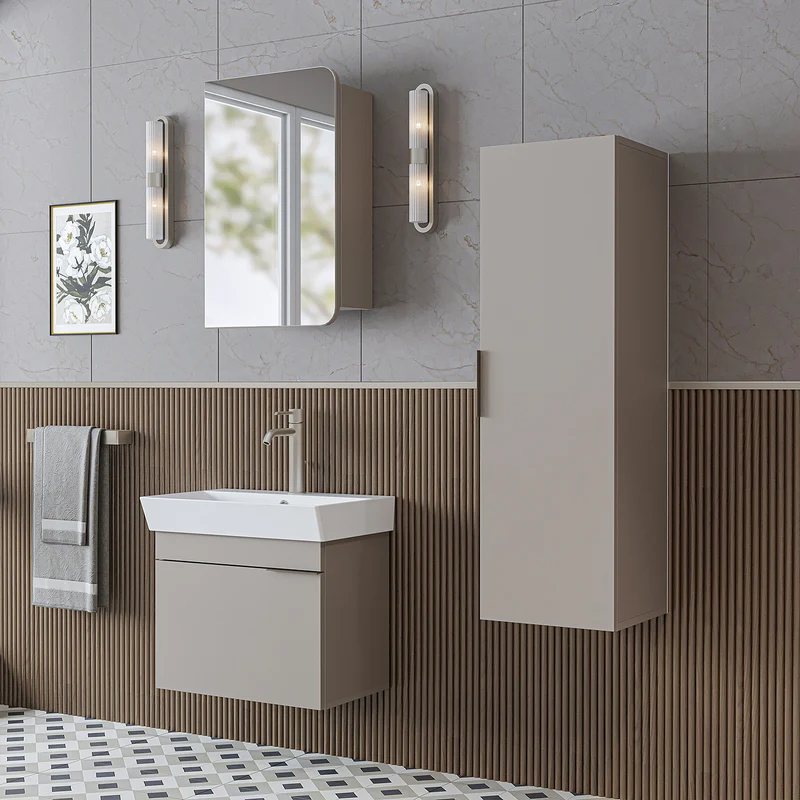 Roomart Badmöbel-Set LYCIA 60 cm, 4-teilig mit Spiegelschrank und Hochschrank, in 4 Farben