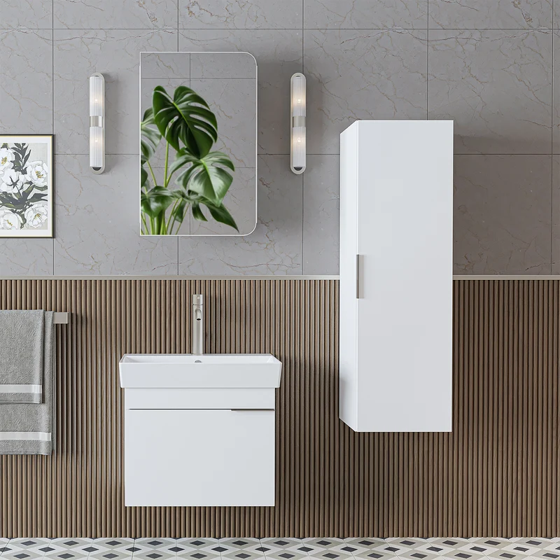 Roomart Badmöbel-Set LYCIA 60 cm, 4-teilig mit Spiegelschrank und Hochschrank, in 4 Farben