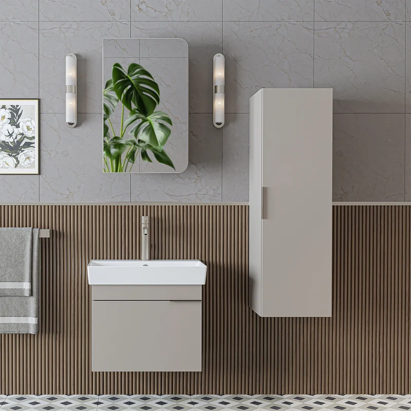 Roomart Badmöbel-Set LYCIA 60 cm, 4-teilig mit Spiegelschrank und Hochschrank, in 4 Farben