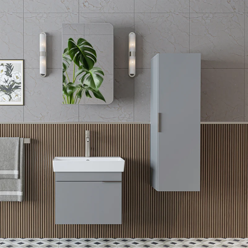 Roomart Badmöbel-Set LYCIA 60 cm, 4-teilig mit Spiegelschrank und Hochschrank, in 4 Farben
