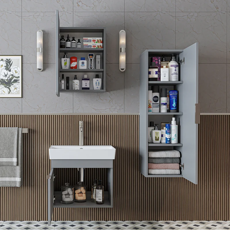 Roomart Badmöbel-Set LYCIA 60 cm, 4-teilig mit Spiegelschrank und Hochschrank, in 4 Farben