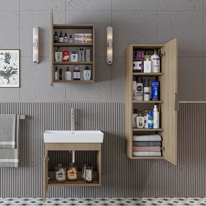 Roomart Badmöbel-Set LYCIA 60 cm, 4-teilig mit Spiegelschrank und Hochschrank, in 4 Farben