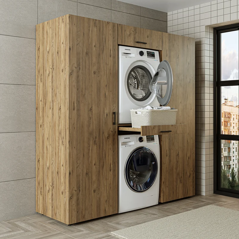 Roomart Schrankwand DUO-I, 187 cm, Waschmaschine und Trockner übereinander, in 3 Farben