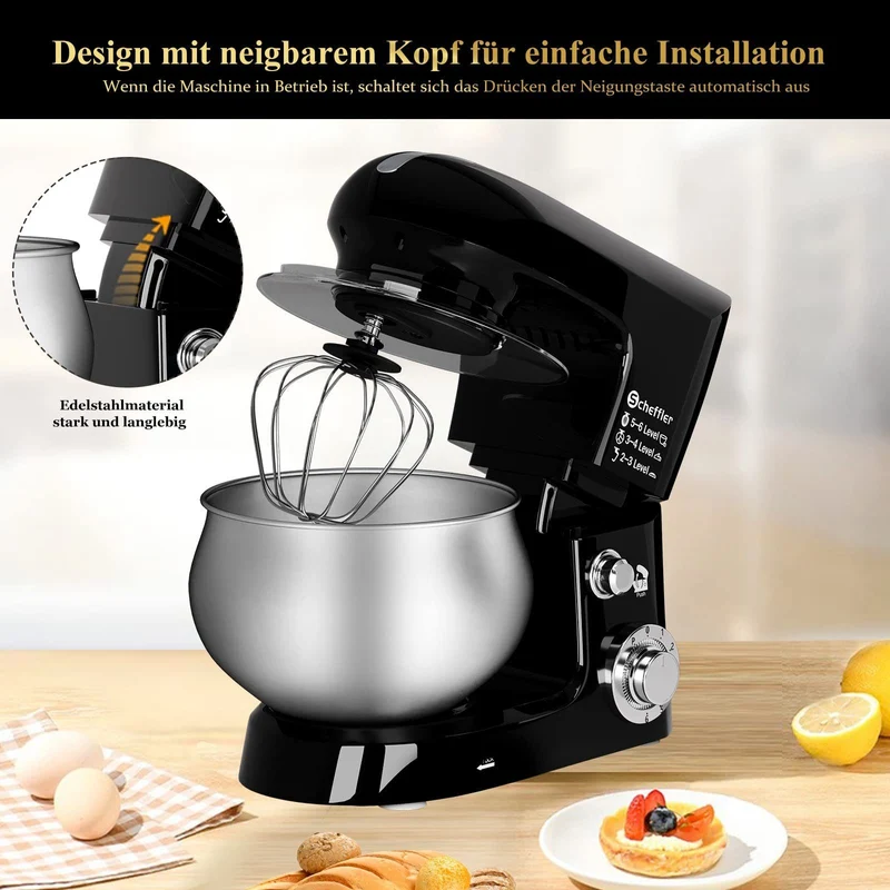 Küchenmaschine 2000W ,5L Edelstahlschüssel Knetmaschine mit 6. Gang, Große Küchenmaschine 5L 2000W Knetmaschine Rührmaschine Rührgerät