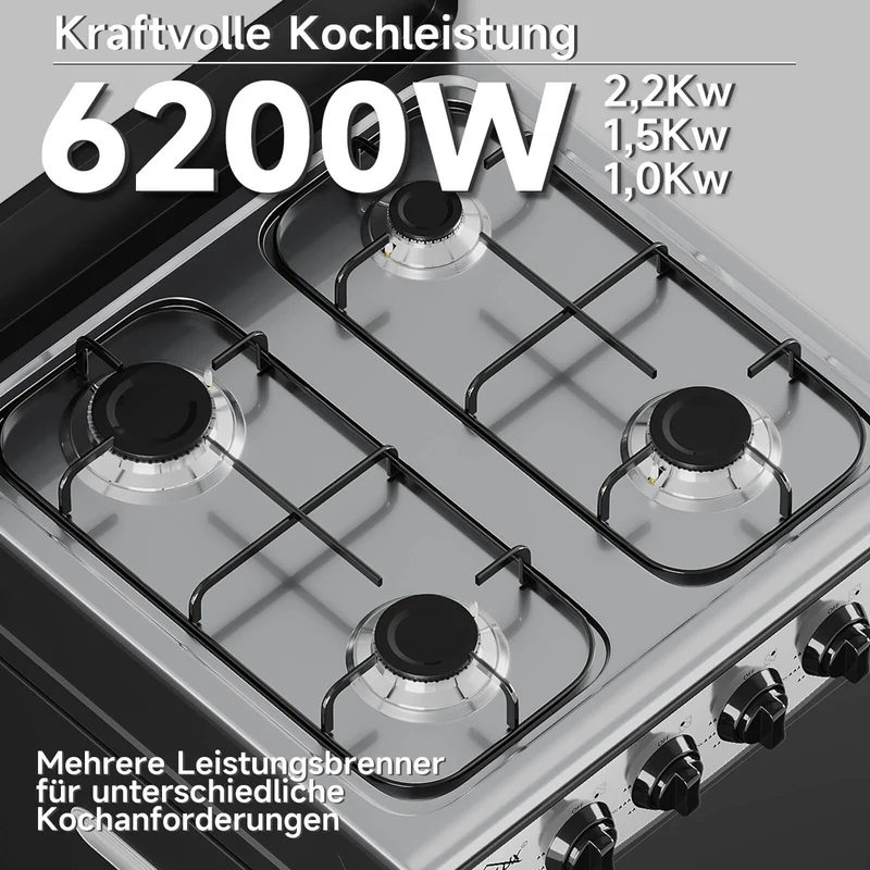 HOMELUX 4-flammiger Camping Gaskocher mit Aufbewahrungsbox 6,2 kW Gaskocher mit 1,5 m Anschlussschlauch und 50 mbar Druckminderer