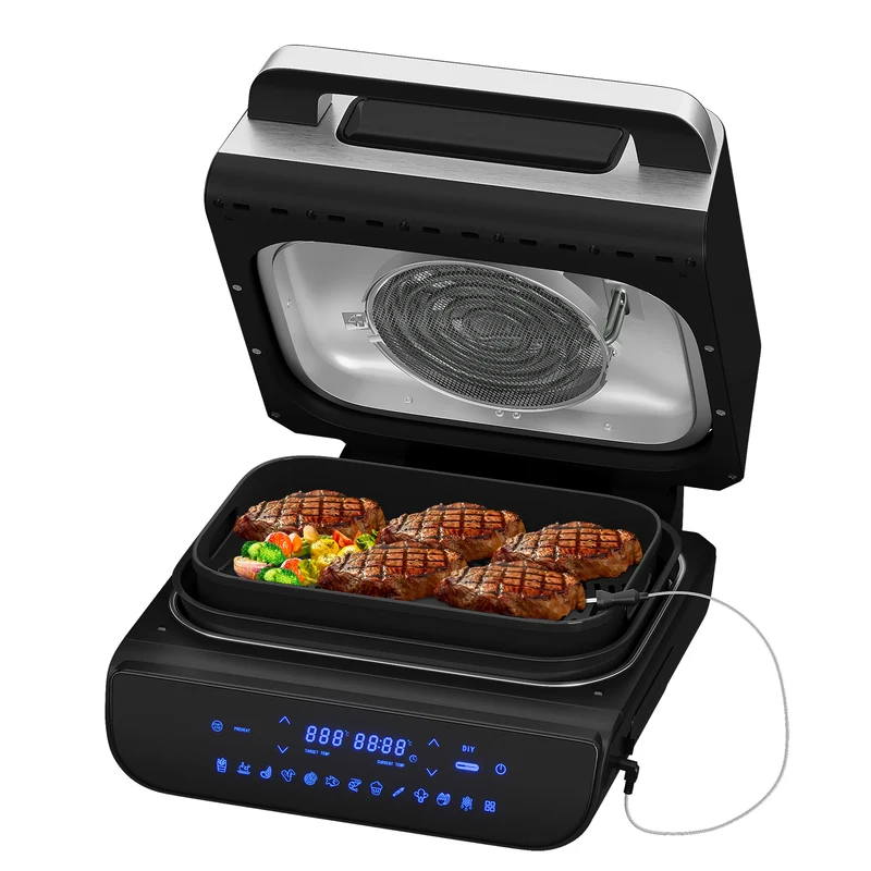 HOMELUX Heißluftfritteuse & Grill 6-in-1 Heißluftfritteuse mit Kontaktgrill Plate, Digitalem Temperaturfühler, Touch-Steuerung, Max 230℃, 1700W