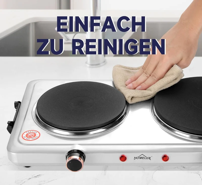 Herdplatte mit tragbaren Doppelkochfeldern, 1000W/1500W/2000W/2500W, elektrisch Herdplatte