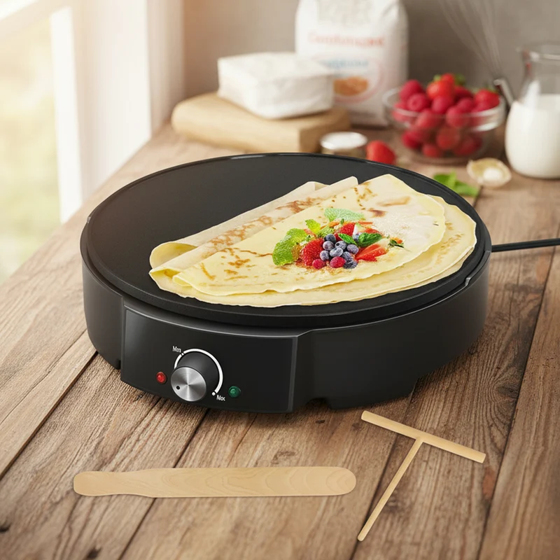 HOMELUX Crêpe Maker 1200W Vielseitig & effizient! Stufenlose Temperaturregelung, Antihaftbeschichtung, praktisches Zubehör, einfache Reinigung