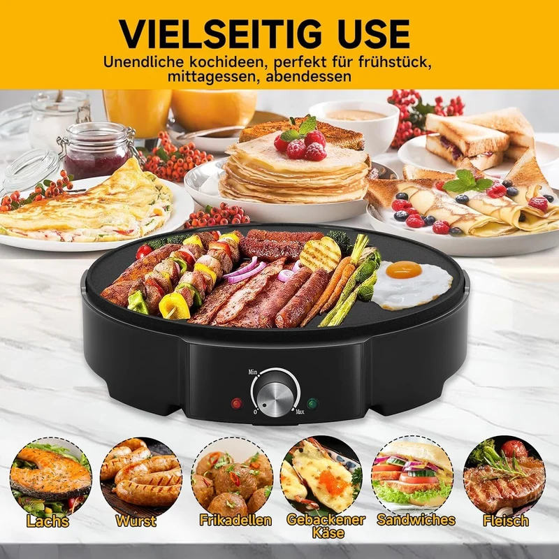 HOMELUX Crêpe Maker 1200W Vielseitig & effizient! Stufenlose Temperaturregelung, Antihaftbeschichtung, praktisches Zubehör, einfache Reinigung
