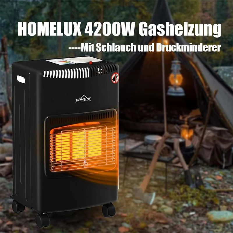 4200W Heizlüfter Heizstrahler Gasheizung für Innenräume, Schlauch und Druckminderer