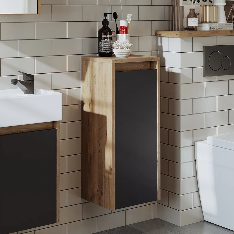Roomart 4-teiliges Badmöbel-Set LEO, 46 cm, schmales Gäste-WC-Set mit Spiegelschrank, in 4 Farben