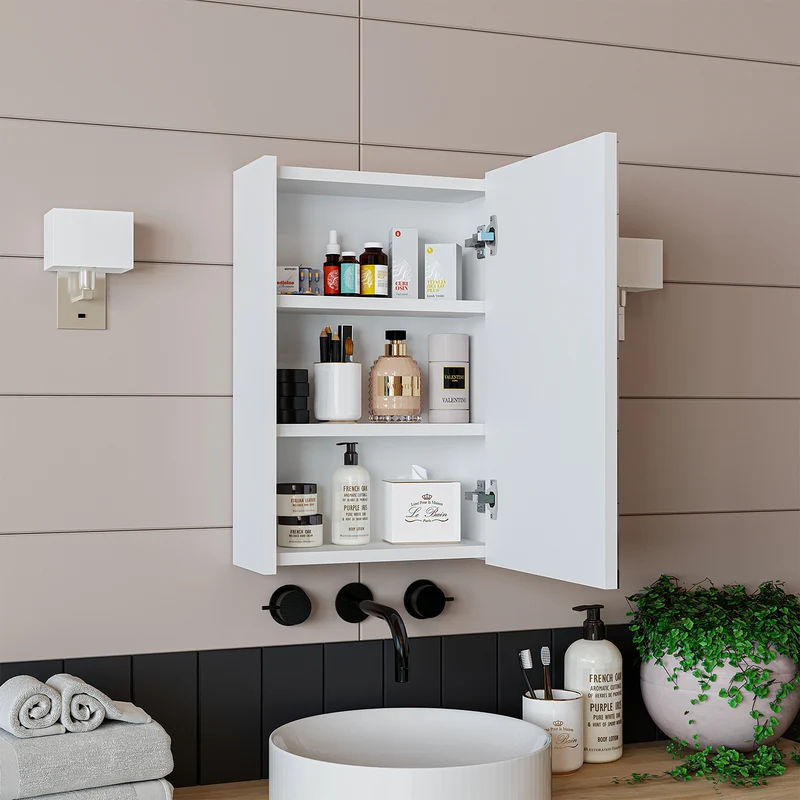 Roomart 4-teiliges Badmöbel-Set LEO, 46 cm, schmales Gäste-WC-Set mit Spiegelschrank, in 4 Farben