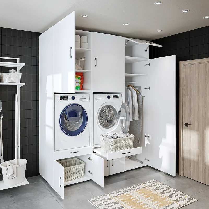 Roomart Waschmaschinenschrank SERIE 3, 194 cm, mit Hochschrank und Ausziehbrettern, in 3 Farben