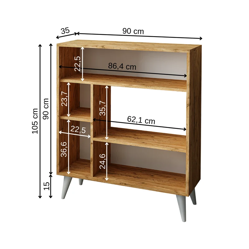 Roomart Mehrzweckschrank PABLO, 90 cm, mit 5 Fächern und Türen, in Weiß-Eiche