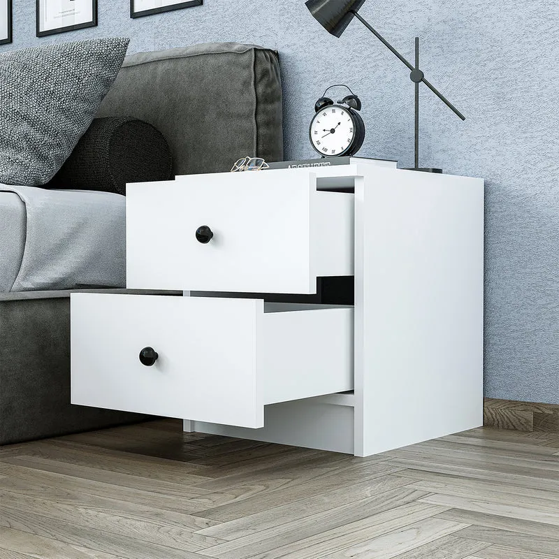 Roomart Nachttisch - Nachtkästchen KOMO, 40 cm, mit 2 Schubladen, in Weiß