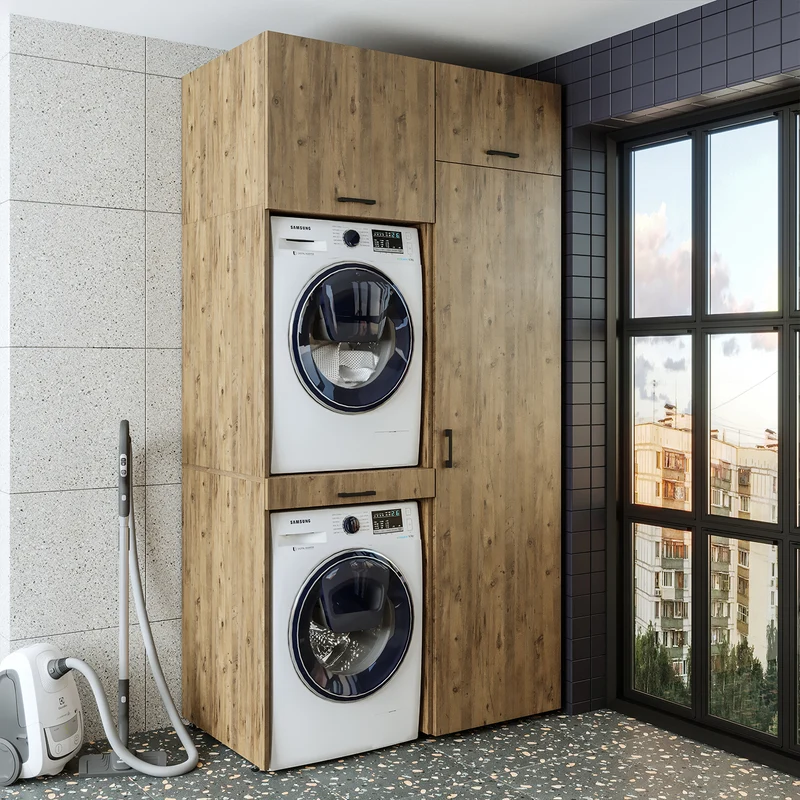 Roomart Waschmaschinenschrank DUO-I, 127 cm, Überbauschrank für Waschmaschine & Trockner, in 3 Farben