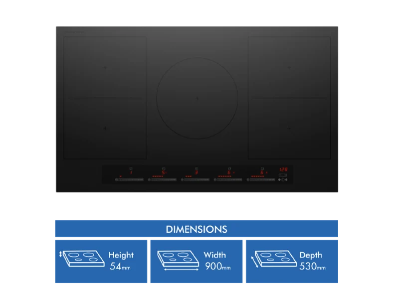 Fisher & Paykel Series 7 90cm 5 Zone Induction Cooktop, Black Glass