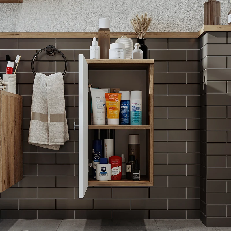Roomart Badmöbel Set LOTUS 95 cm – 4-teiliges Badezimmermöbel mit Keramik-Waschbecken, Spiegelschrank & Hochschrank – Modernes Design