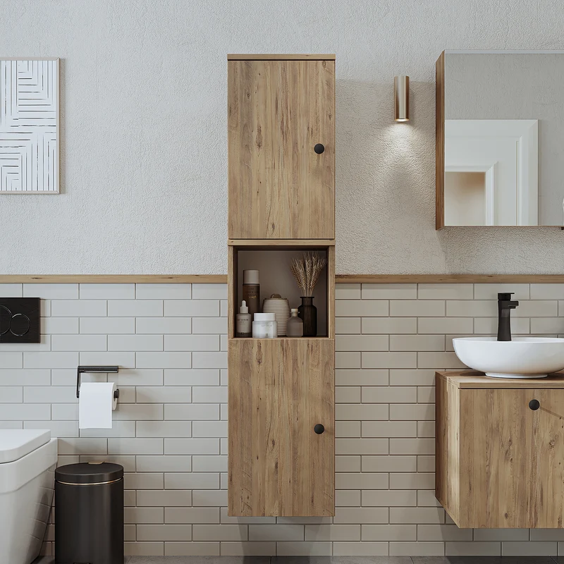 Roomart Badmöbel Set LOTUS 95 cm – 4-teiliges Badezimmermöbel mit Keramik-Waschbecken, Spiegelschrank & Hochschrank – Modernes Design