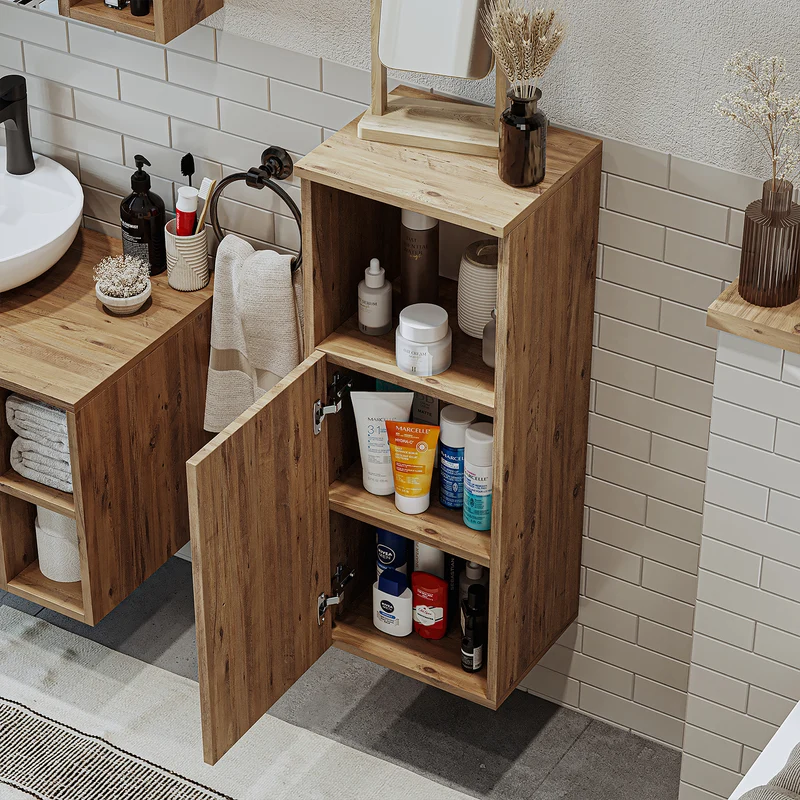 Roomart Badmöbel Set LOTUS 95 cm – 4-teiliges Badezimmermöbel mit Keramik-Waschbecken, Spiegelschrank & Hochschrank – Modernes Design