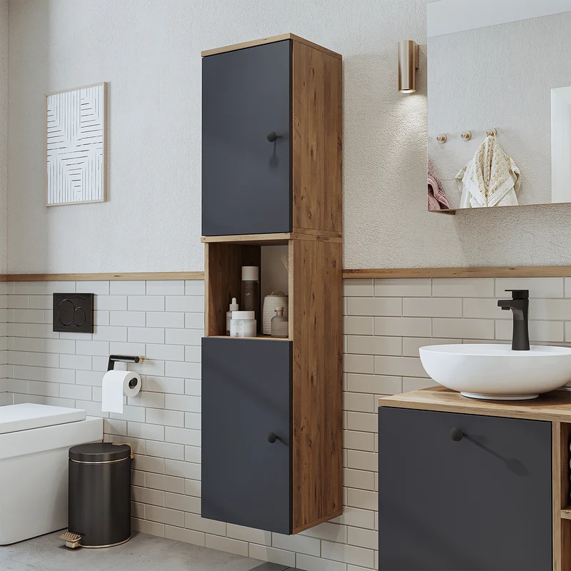 Roomart Badmöbel Set LOTUS 95 cm – 4-teiliges Badezimmermöbel mit Keramik-Waschbecken, Spiegelschrank & Hochschrank – Modernes Design