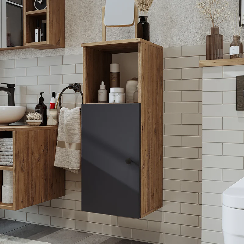 Roomart Badmöbel Set LOTUS 95 cm – 4-teiliges Badezimmermöbel mit Keramik-Waschbecken, Spiegelschrank & Hochschrank – Modernes Design