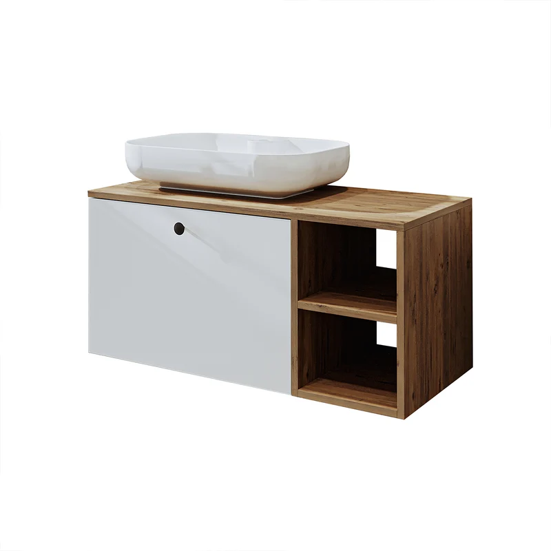 Roomart 4-teiliges Badmöbel-Set LOTUS, 95 cm, mit ovalem Aufsatzbecken und Hochschrank, in 3 Farben