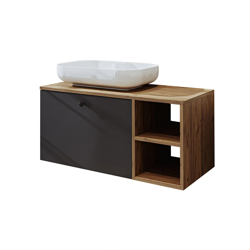 Roomart 4-teiliges Badmöbel-Set LOTUS, 95 cm, mit ovalem Aufsatzbecken und Hochschrank, in 3 Farben