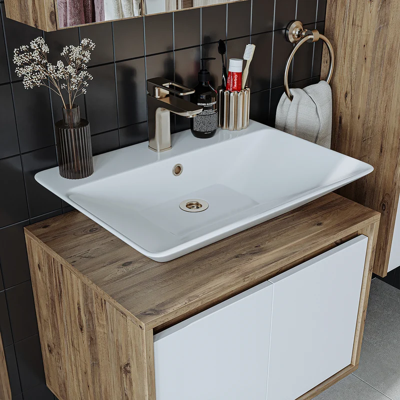 Roomart 3-teiliges Badmöbel-Set ATLANTIC, 65 cm, mit Aufsatzbecken und Spiegelschrank, in 5 Farben