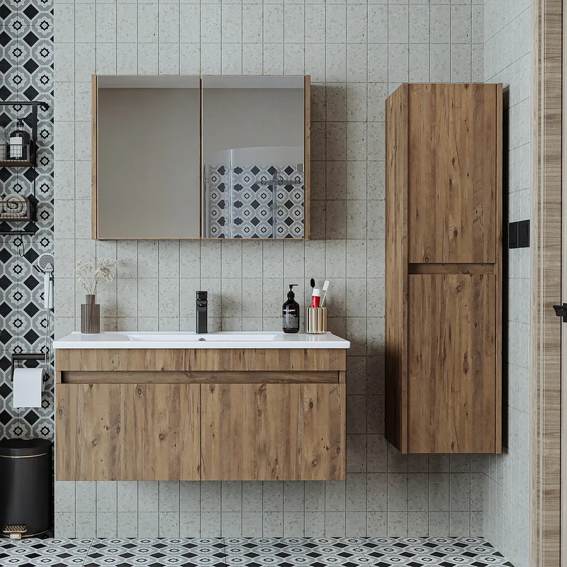 Roomart 4-teiliges Badmöbel-Set ATRIA, 100 cm, mit Spiegelschrank und Hochschrank, in 4 Farben