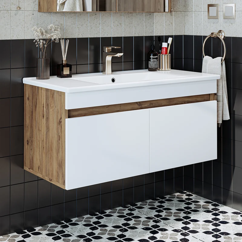 Roomart 4-teiliges Badmöbel-Set ATRIA, 100 cm, mit Spiegelschrank und Hochschrank, in 4 Farben