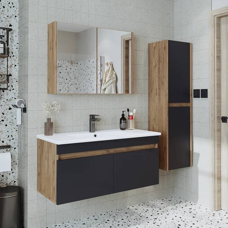Roomart 4-teiliges Badmöbel-Set ATRIA, 100 cm, mit Spiegelschrank und Hochschrank, in 4 Farben