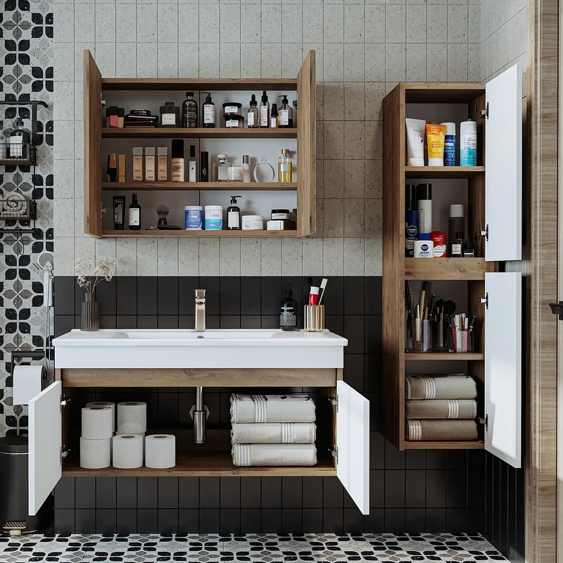 Roomart 4-teiliges Badmöbel-Set ATRIA, 100 cm, mit Spiegelschrank und Hochschrank, in 4 Farben