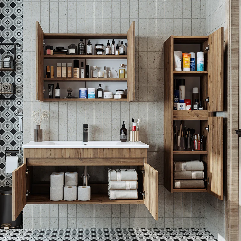 Roomart 4-teiliges Badmöbel-Set ATRIA, 100 cm, mit Spiegelschrank und Hochschrank, in 4 Farben