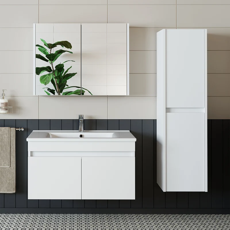 Roomart 4-teiliges Badmöbel-Set ATRIA, 85 cm, mit Spiegelschrank und Hochschrank, in 4 Farben