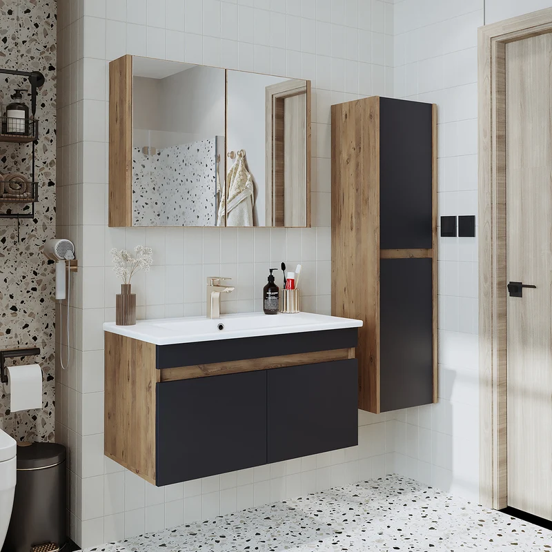 Roomart 4-teiliges Badmöbel-Set ATRIA, 85 cm, mit Spiegelschrank und Hochschrank, in 4 Farben