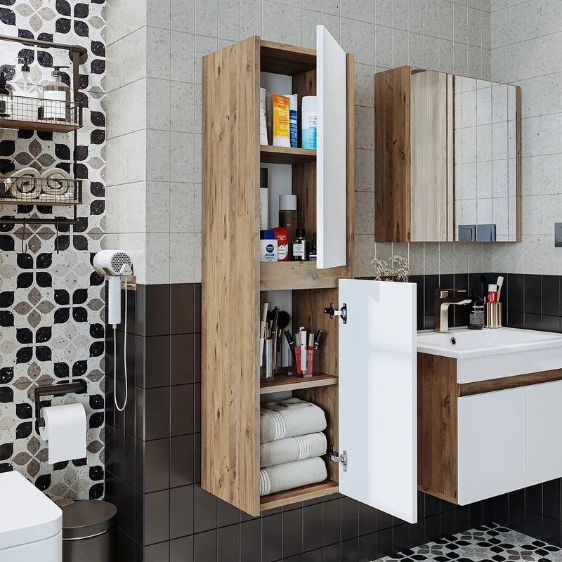 Roomart 4-teiliges Badmöbel-Set ATRIA, 85 cm, mit Spiegelschrank und Hochschrank, in 4 Farben