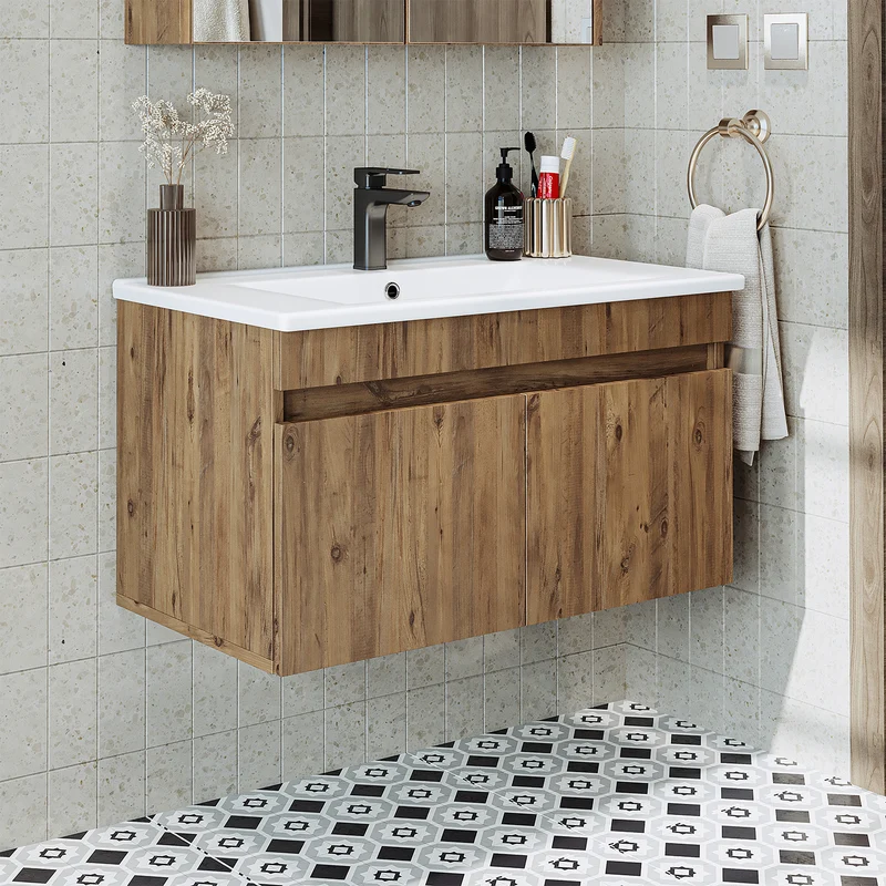 Roomart 4-teiliges Badmöbel-Set ATRIA, 85 cm, mit Spiegelschrank und Hochschrank, in 4 Farben