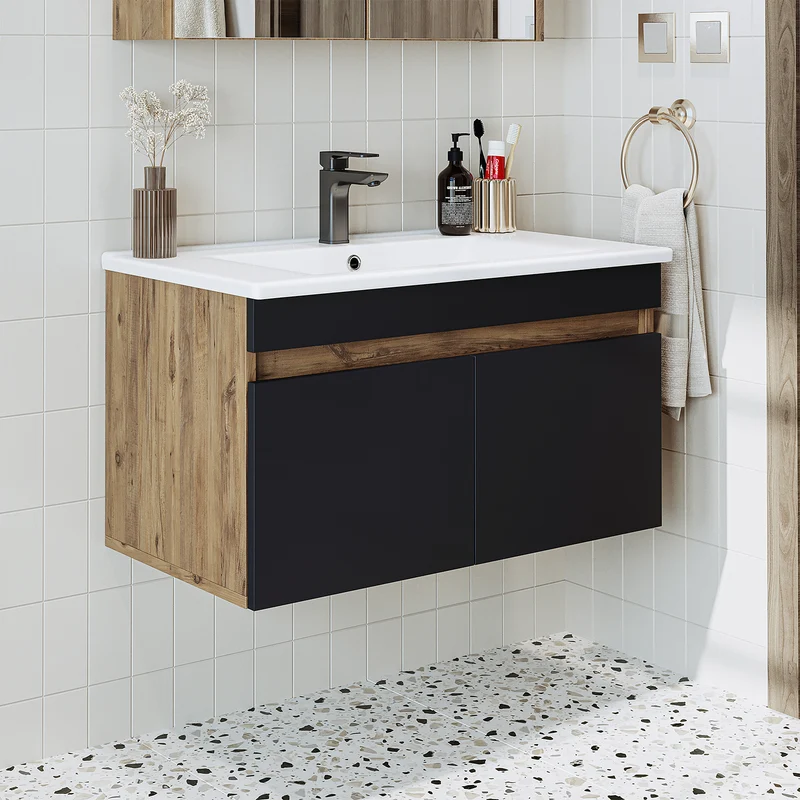 Roomart 4-teiliges Badmöbel-Set ATRIA, 85 cm, mit Spiegelschrank und Hochschrank, in 4 Farben